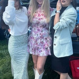 Boohoo Floral Long Sleeve Dress - Pink and White